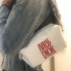 Auth. Miss DIOR White Pouch Restyled/Repurposed to Crossbody/Shoulder, Handbag